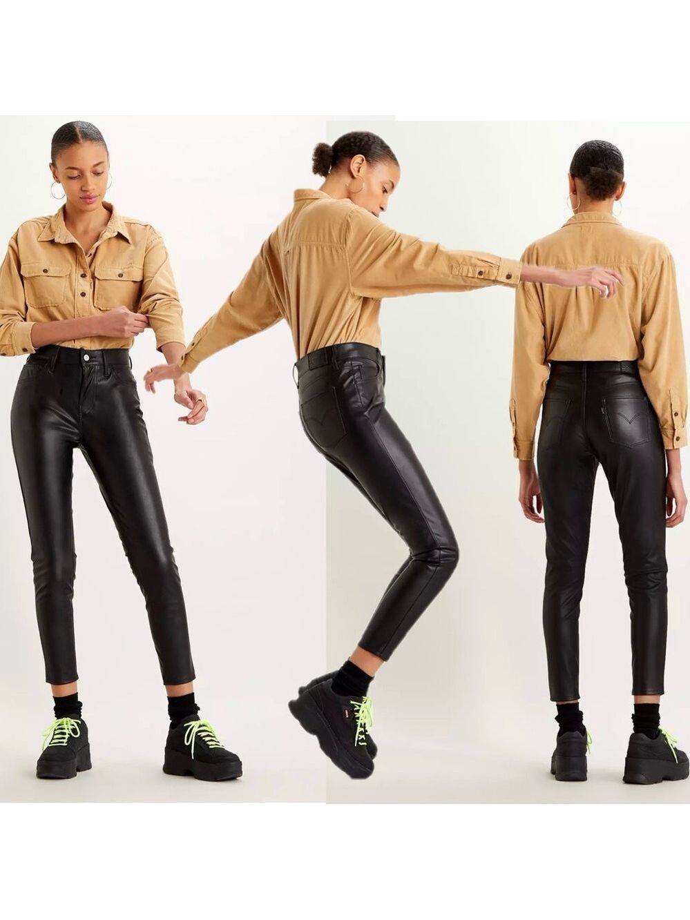 Levi's black faux leather pleather 720 high rise super skinny ankle pants Sz 27